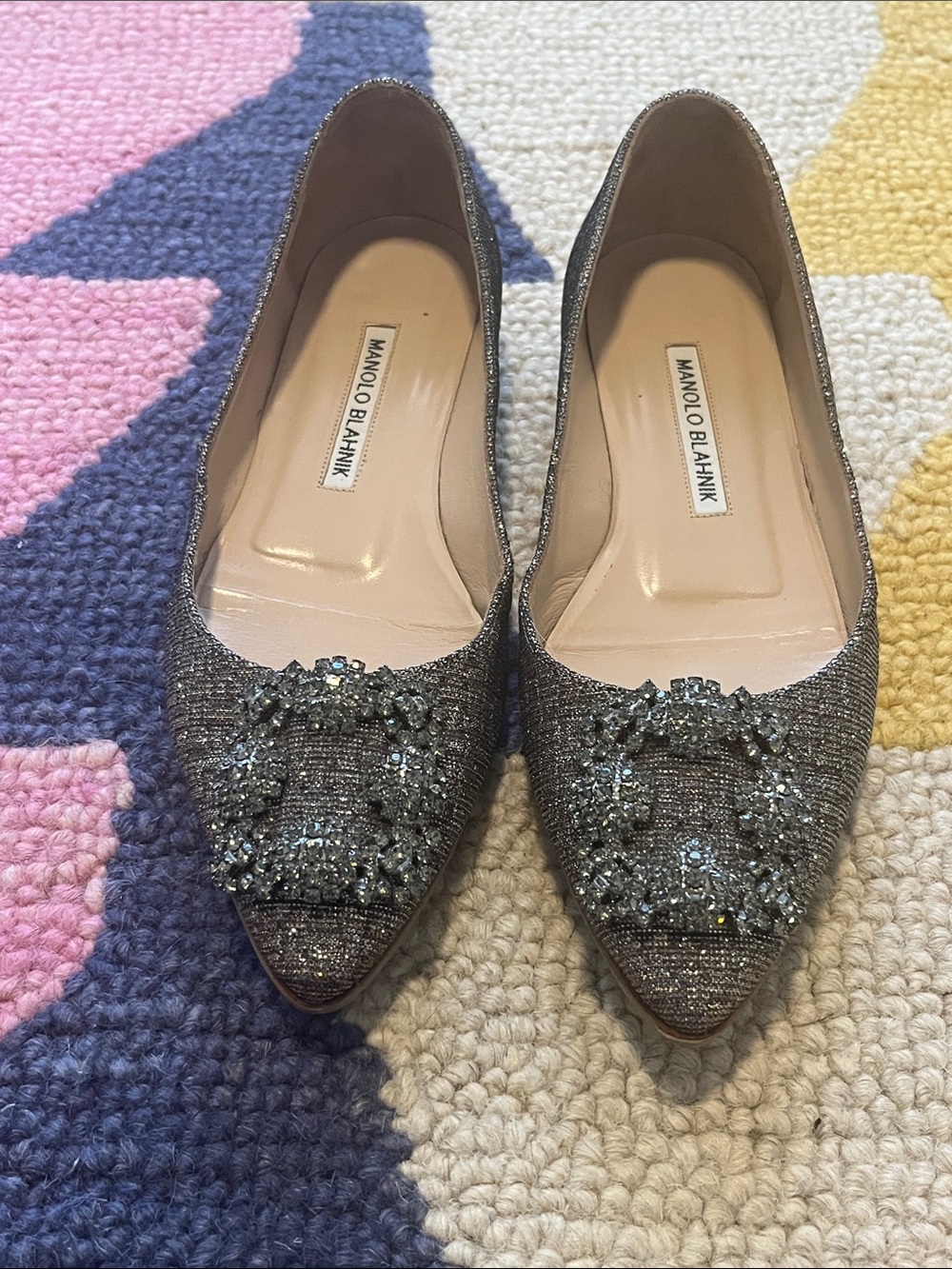 Manolo Blahnik Glitter Fabric Flats